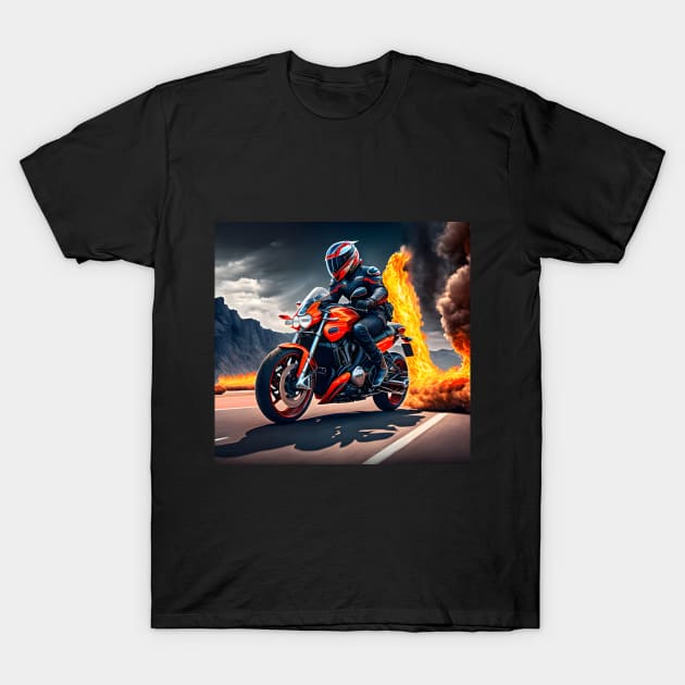 Motorcyclist in fire T-Shirt by MarionsArt